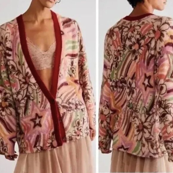 Free People Carson Cozy Cardi Sweater Floral NEW Small - Picture 1 of 4